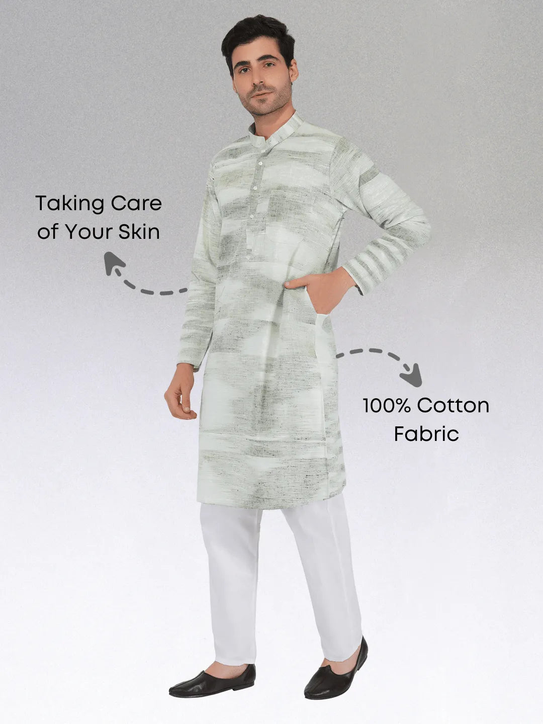Khadi Kurta Traditional Off-White Blended with Green Colour