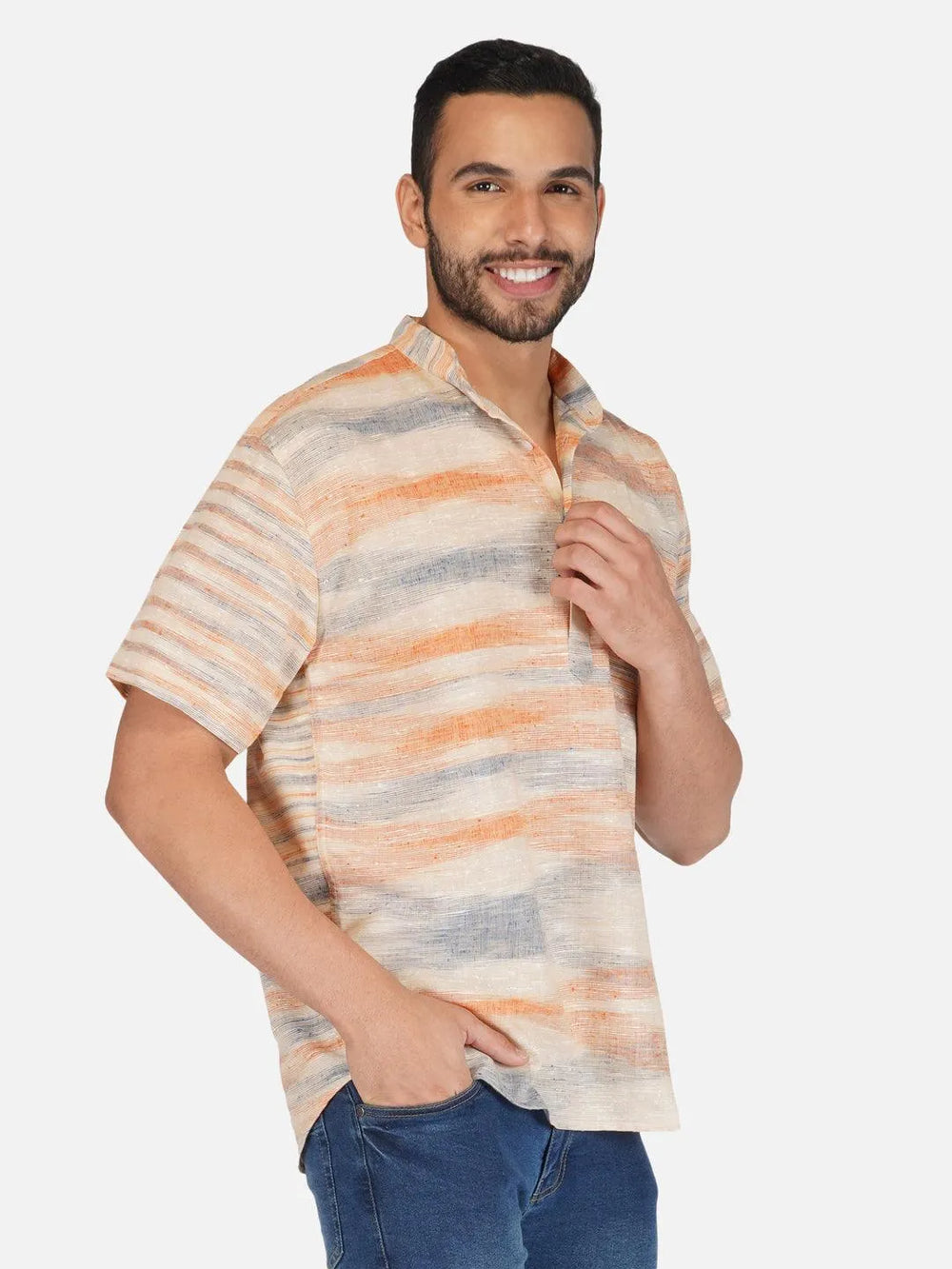 Pure Khadi Short Kurta in Golden Color