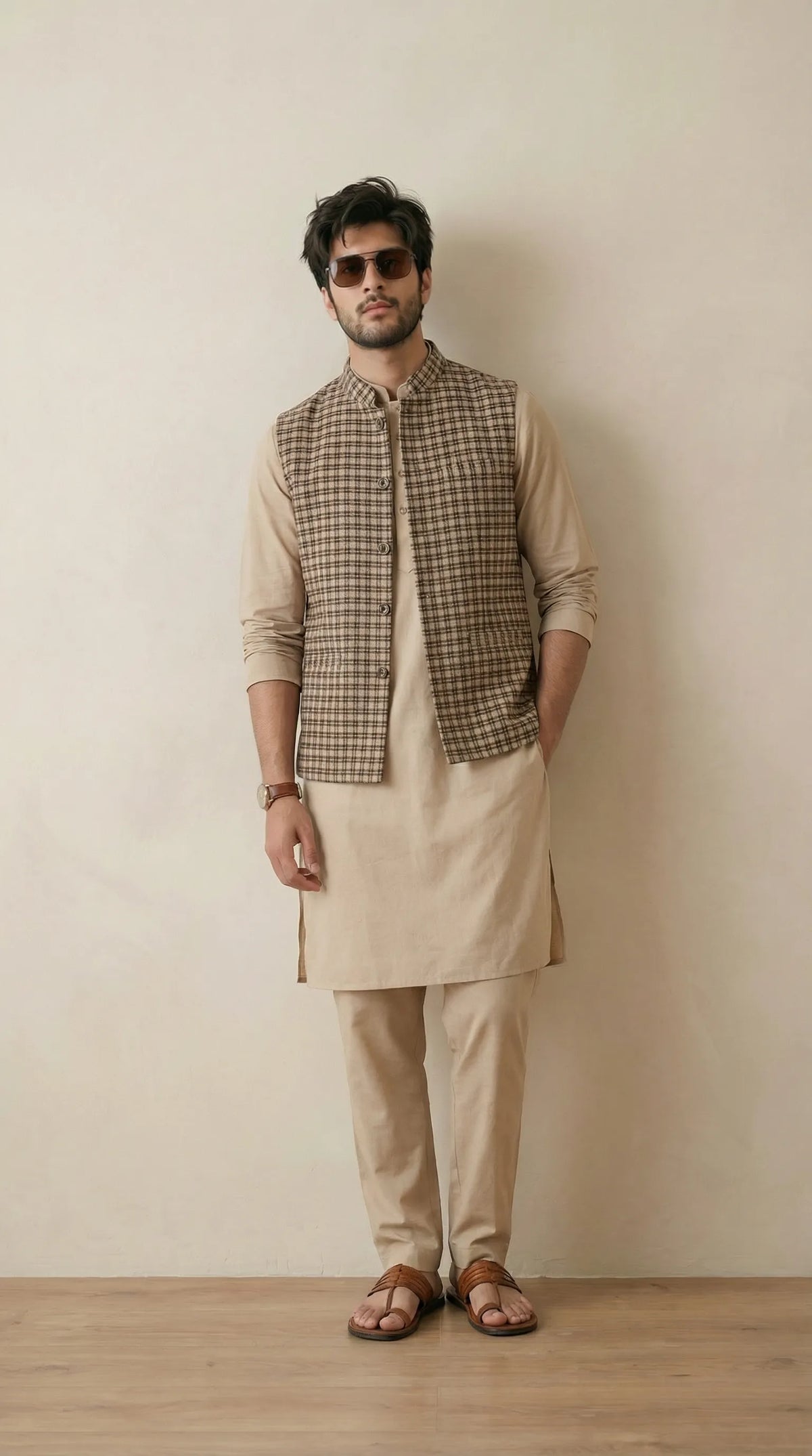 Reversible Tan & Black Nehru Fit Jacket | 100% Woolen
