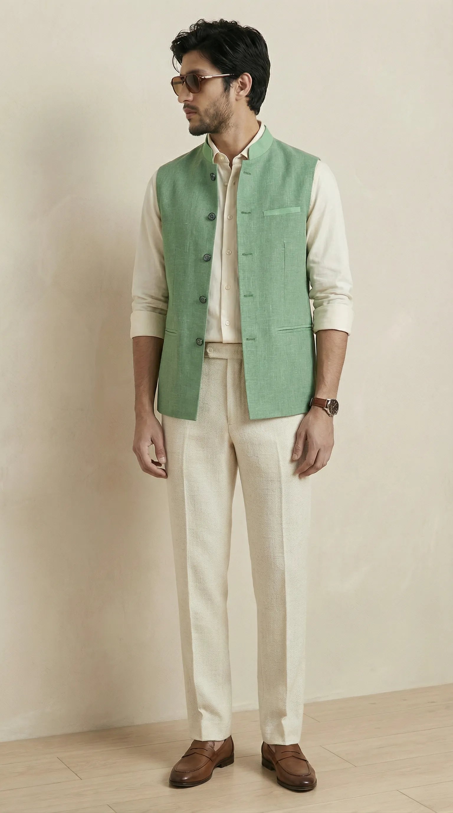 Jade Green Signature Nehru Fit Jacket | 100% Woolen
