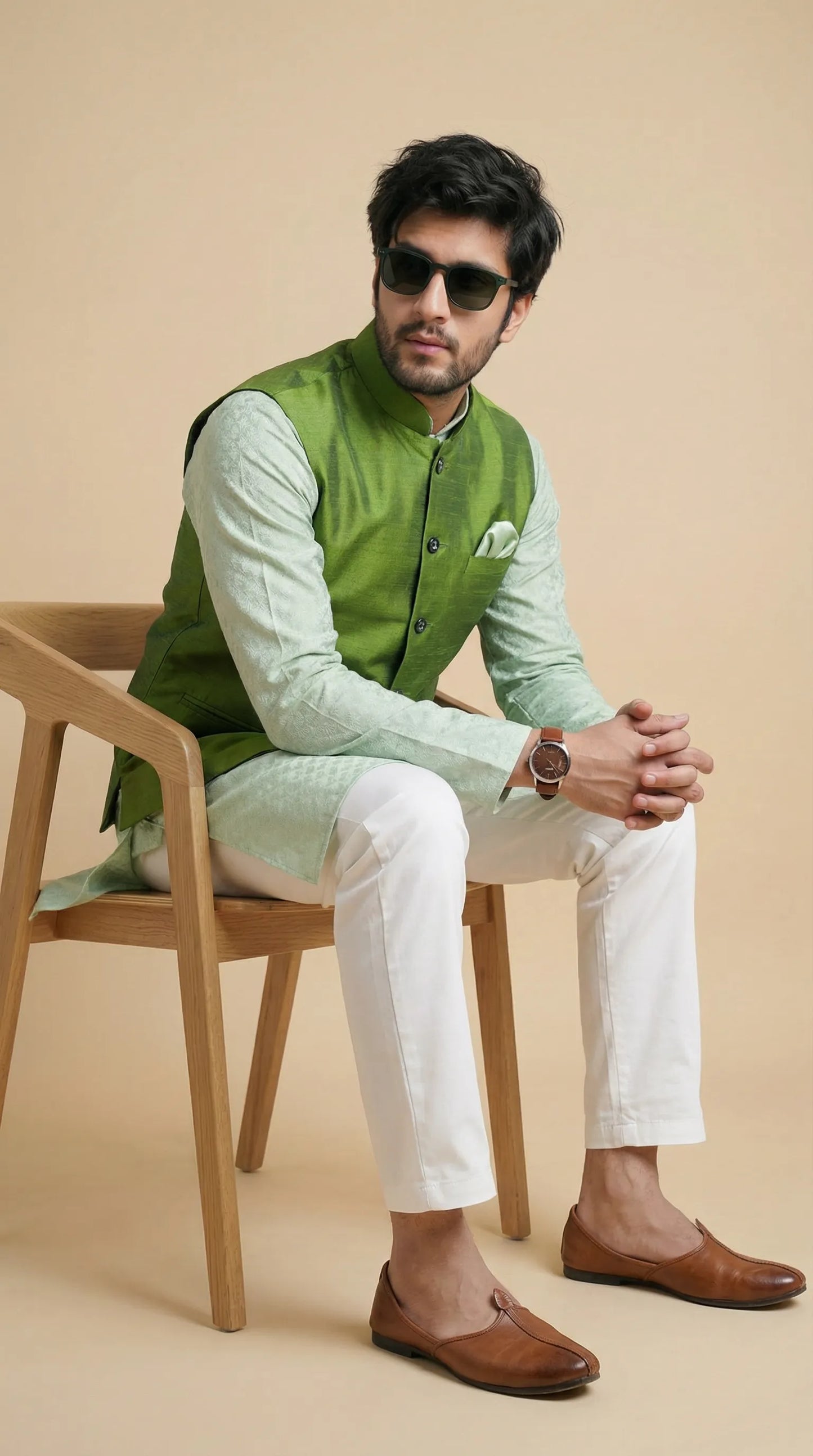 Lime Green Signature Nehru Fit Jacket | 100% Woolen