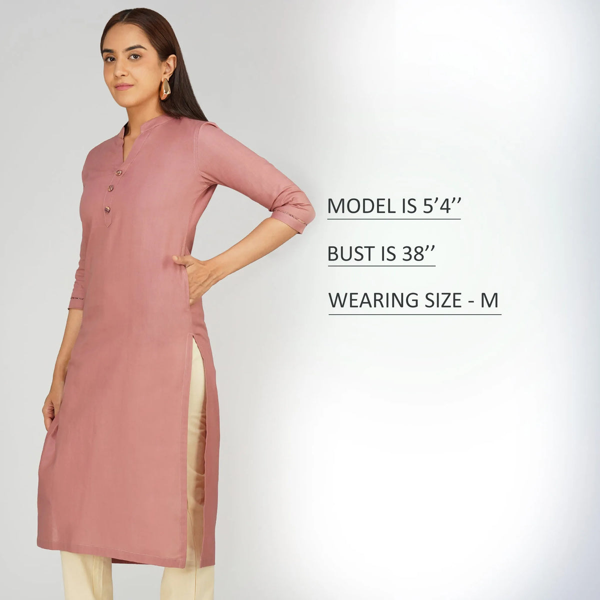 Women's Long Khadi Kurti Dusky Rose Pink