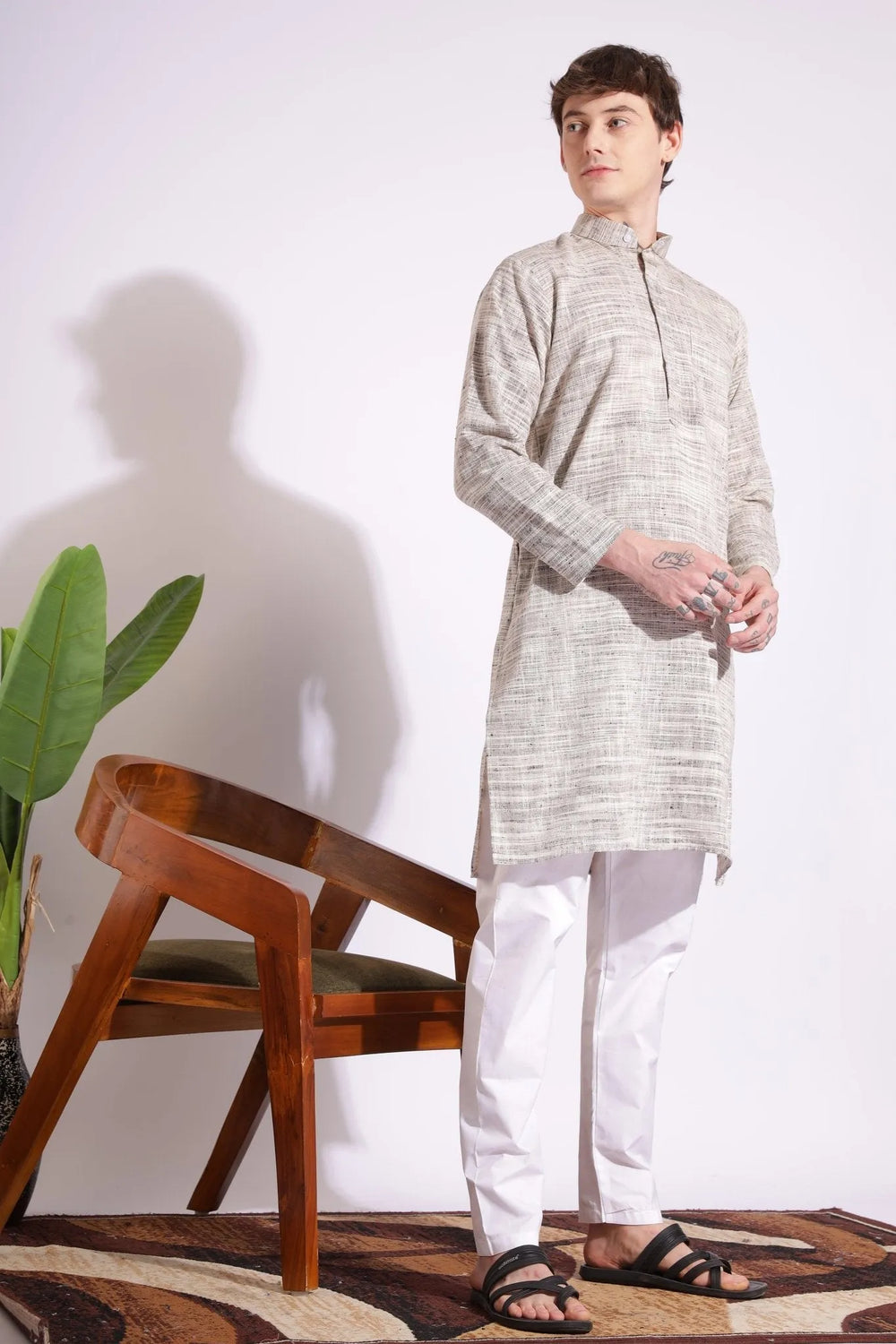 Off Black Khadi Kurta