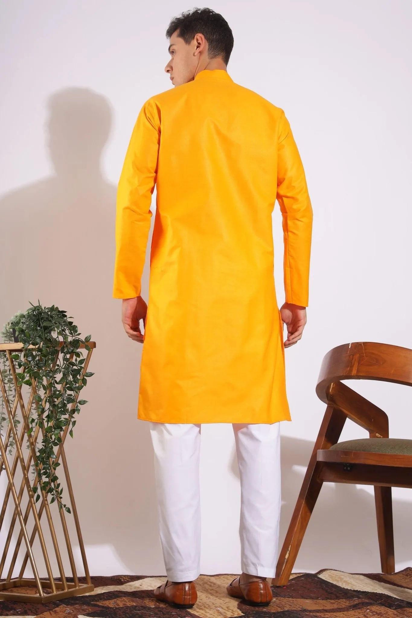 Traditional Yellowish Orange Plain Kurta
