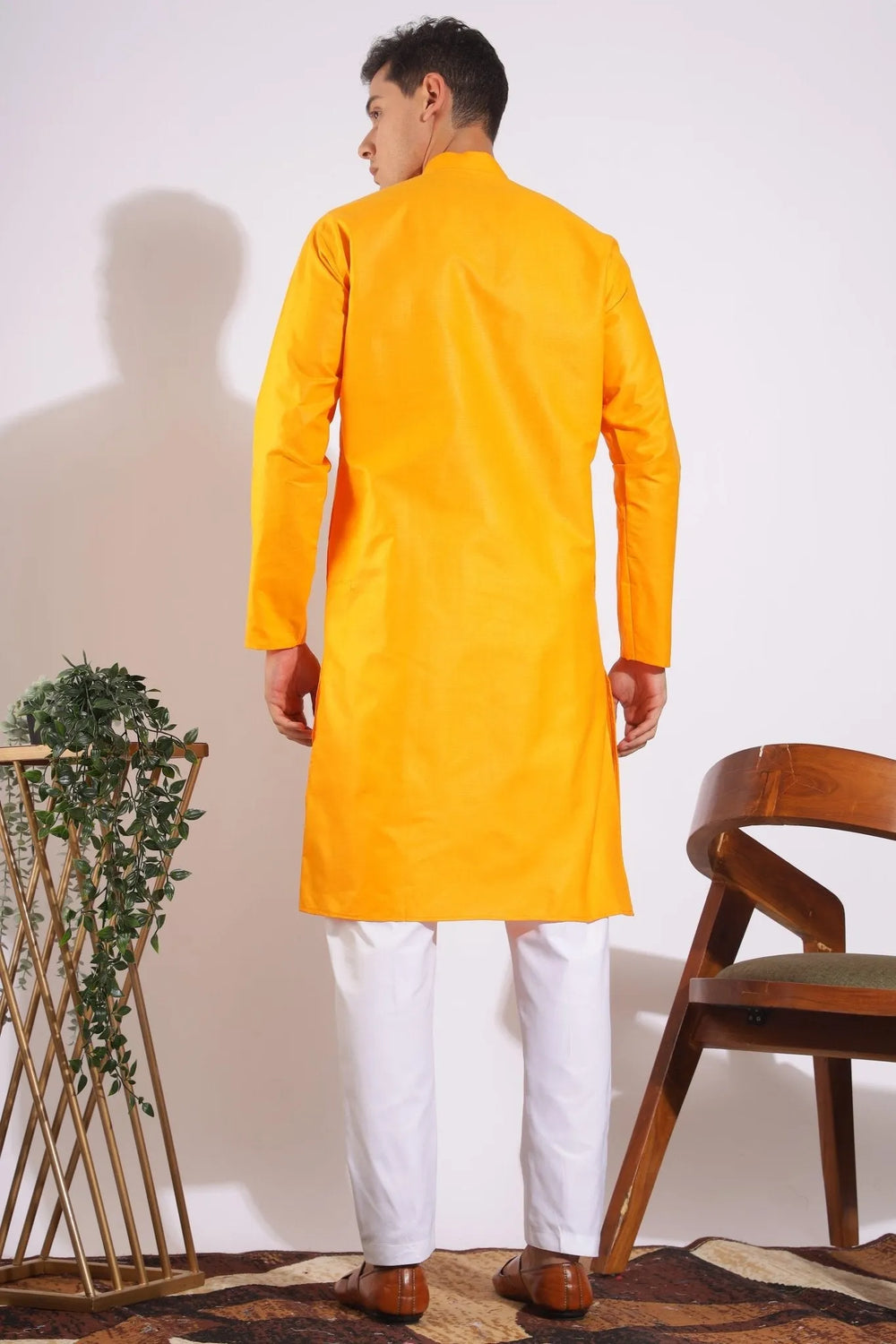 Traditional Yellowish Orange Plain Kurta