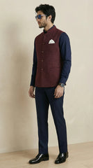 Reddish Maroon Signature Nehru Fit Jacket | 100% Woolen