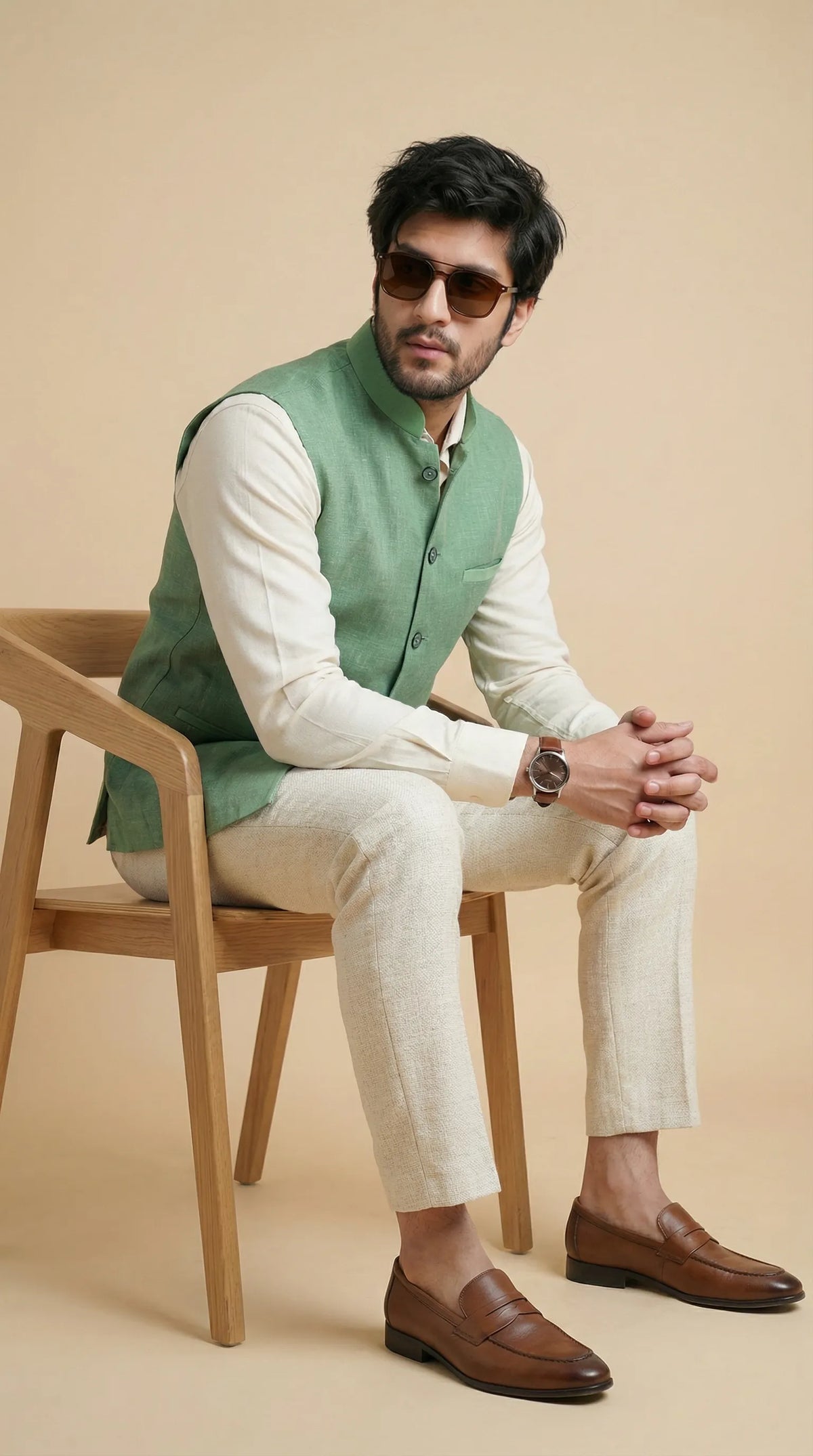 Jade Green Signature Nehru Fit Jacket | 100% Woolen