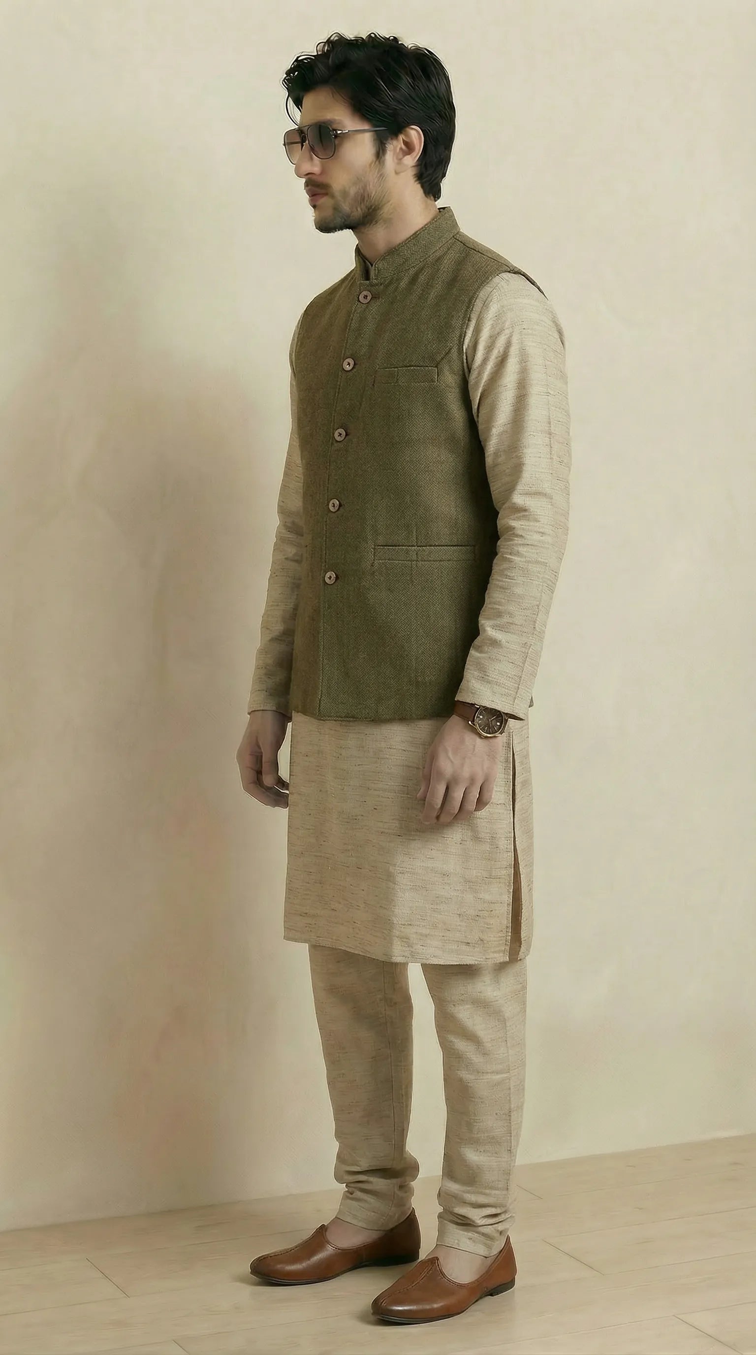 Reversible Biscuit Brown Nehru Fit Jacket | 100% Woolen