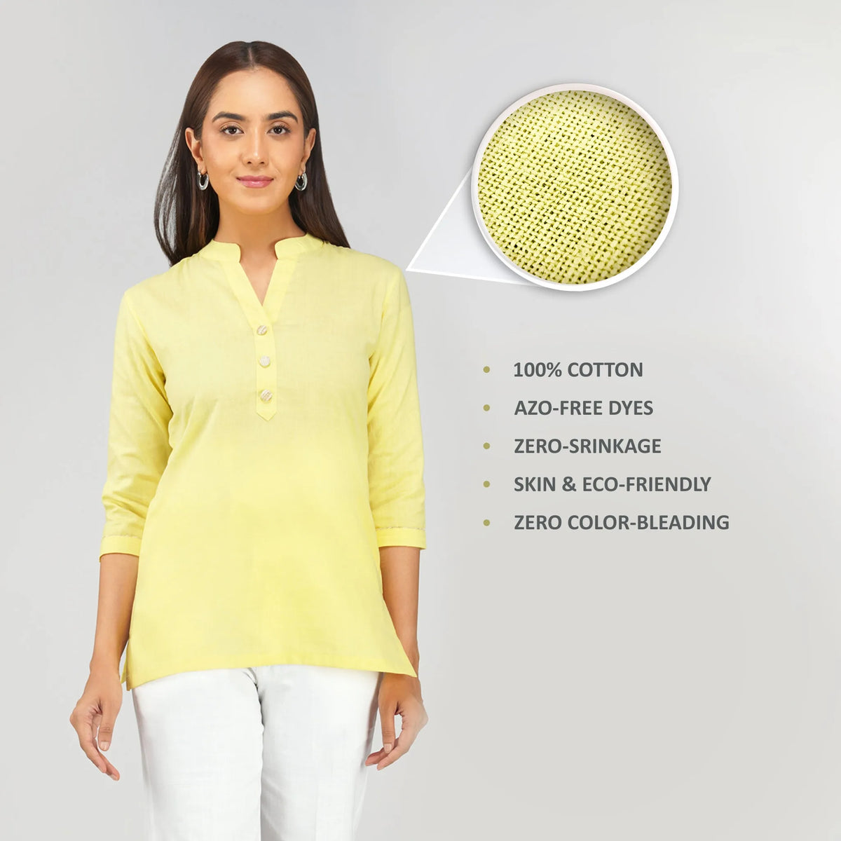 Women's Khadi Short Kurti Pastel Yellow