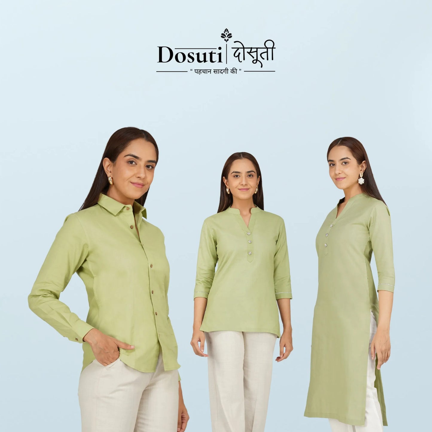 Women's khadi long Kurti Sage Green