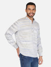 Pure Khadi Short Kurta in Self Pattern Blue Color