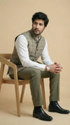 Greyish Green Signature Nehru Fit Jacket | 100% Woolen