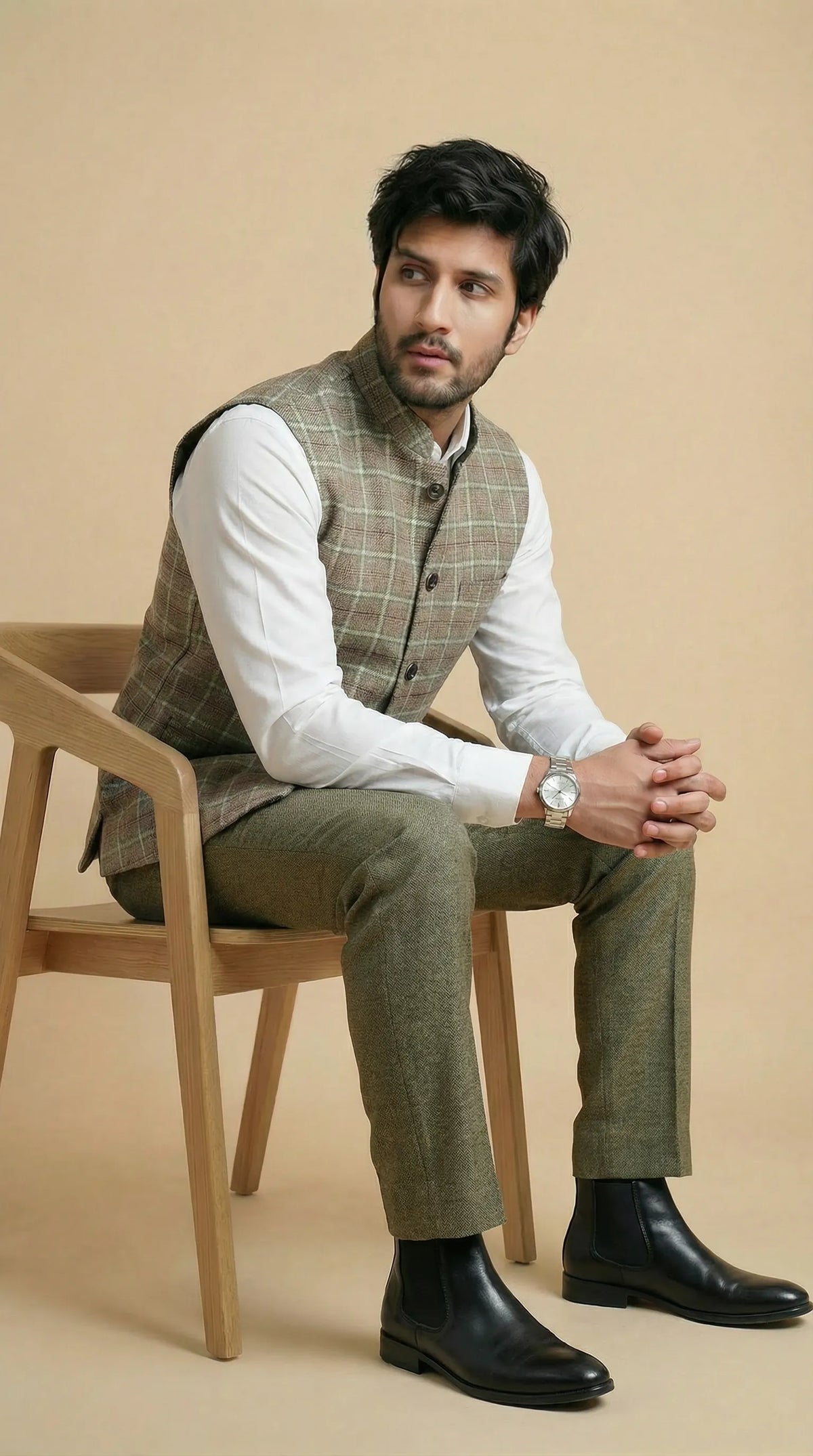 Greyish Green Signature Nehru Fit Jacket | 100% Woolen