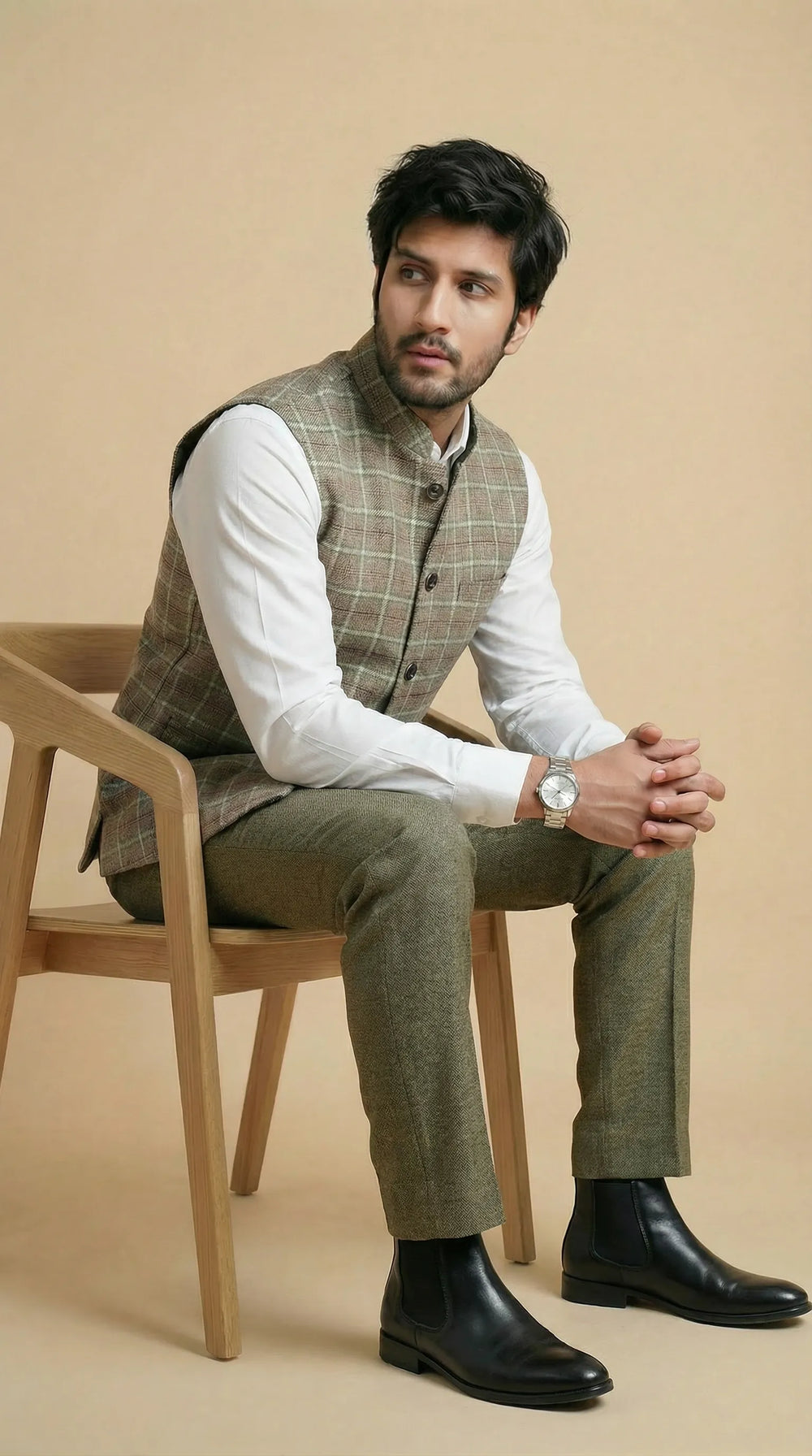 Greyish Green Signature Nehru Fit Jacket | 100% Woolen