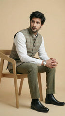 Greyish Green Signature Nehru Fit Jacket | 100% Woolen