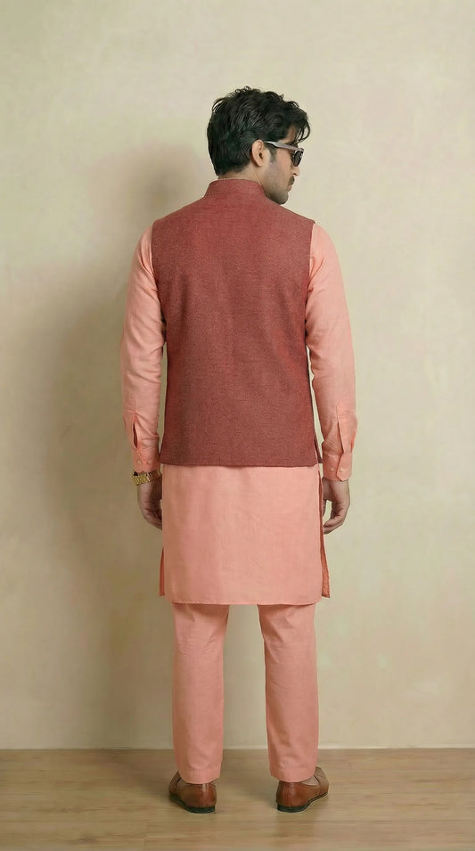 Carrot Red Signature Nehru Fit Jacket | 100% Woolen