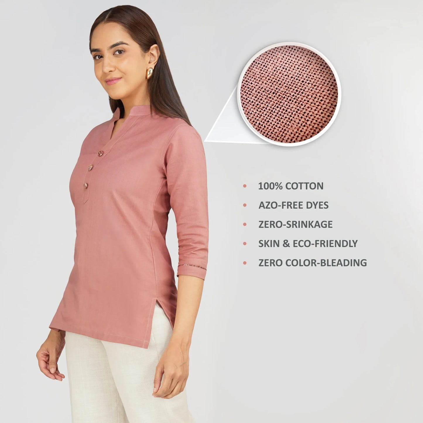 Women's Khadi Short Kurti Dusky Rose Pink