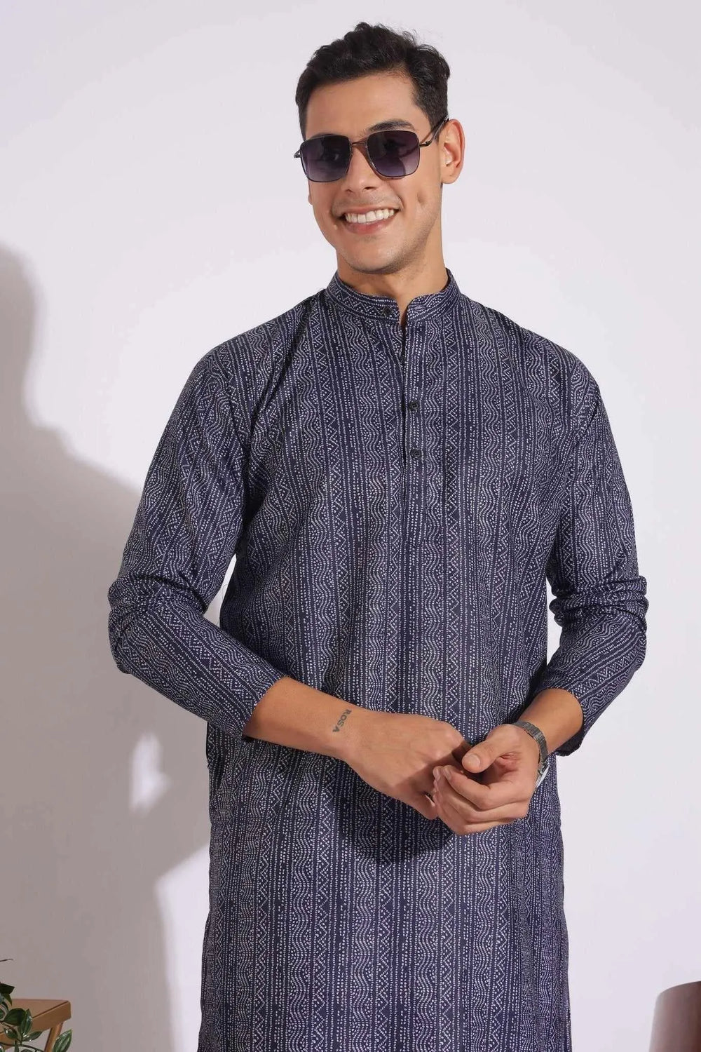 Trending Black and Grey Lining Design Print Kurta
