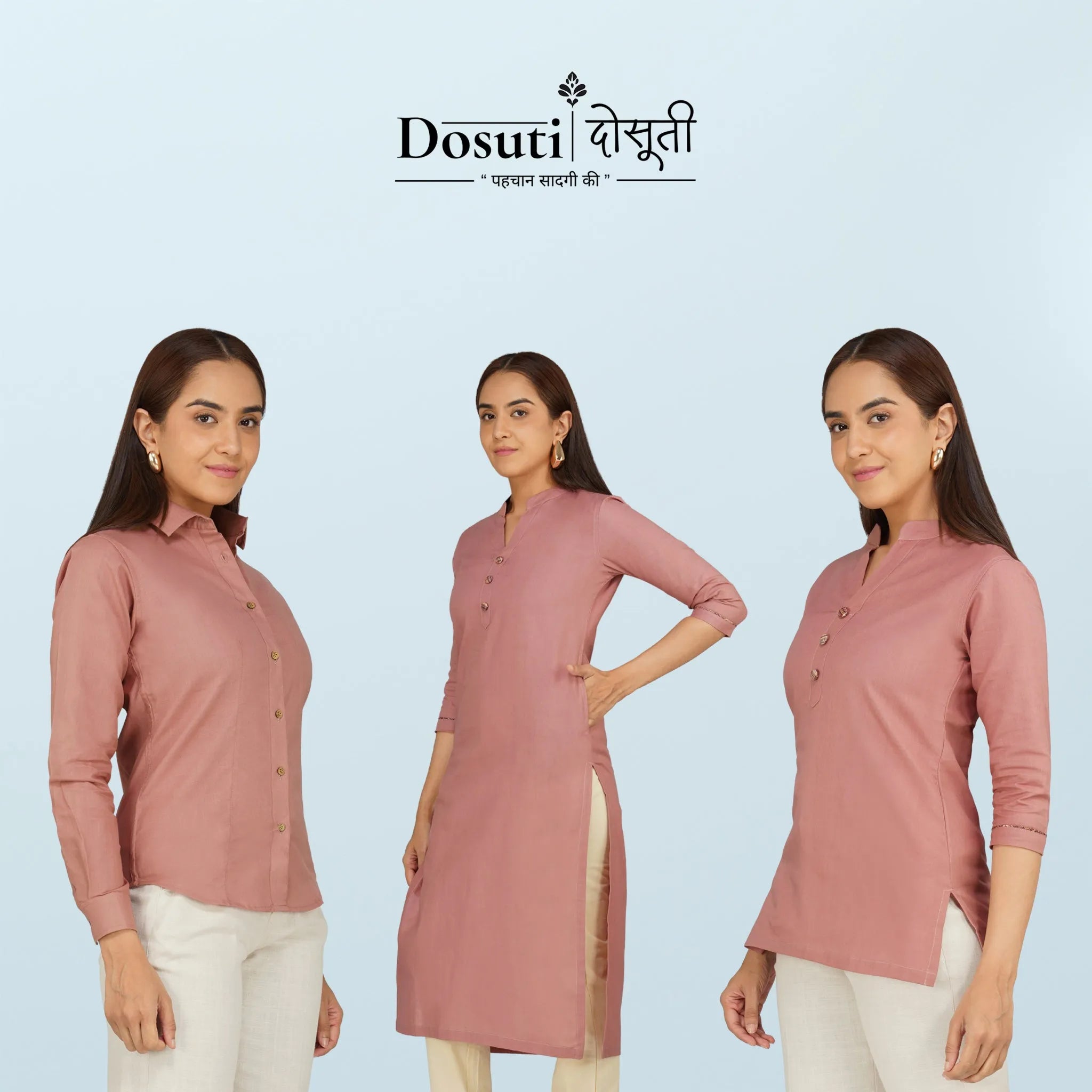 Women's Long Khadi Kurti Dusky Rose Pink