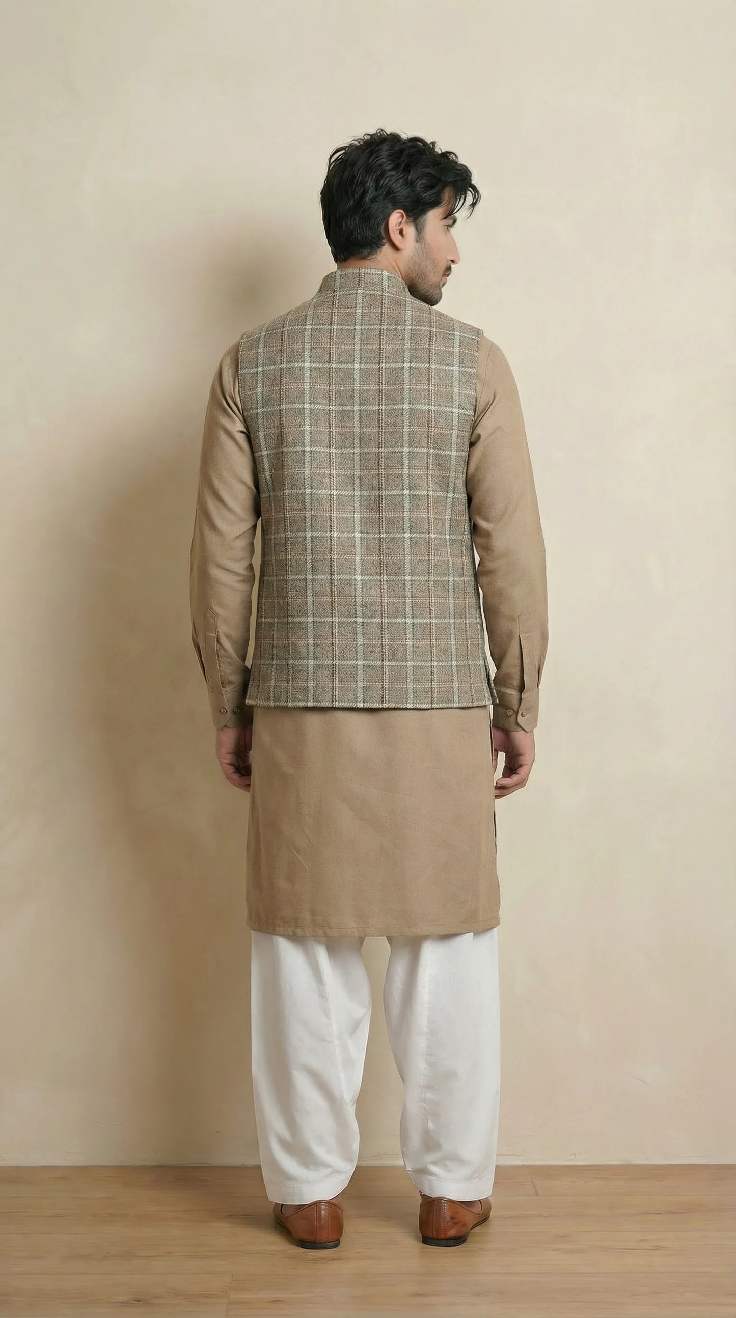 Natural Beige Signature Nehru Fit Jacket | 100% Woolen