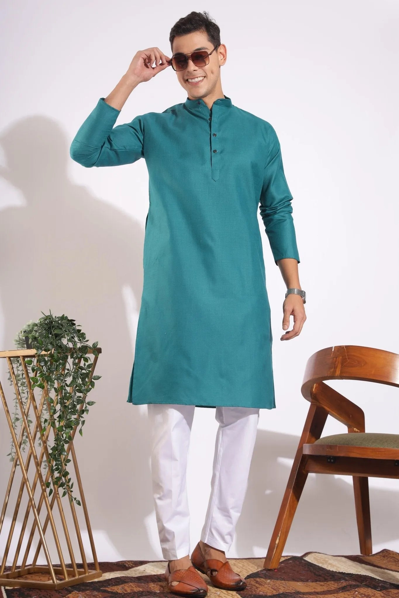 Vibrant Green Plain Kurta