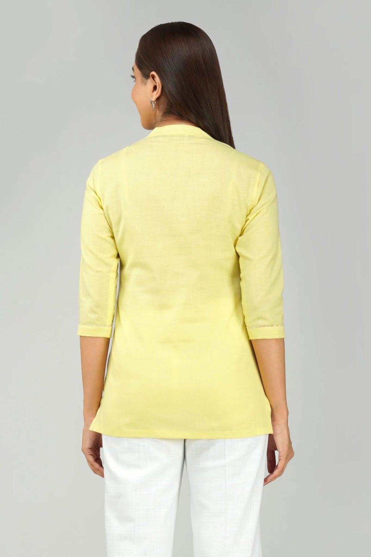 Women's Khadi Short Kurti Pastel Yellow