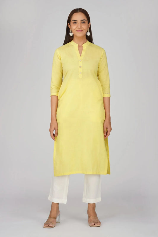 Women's Long Khadi Kurti Pastel Yellow