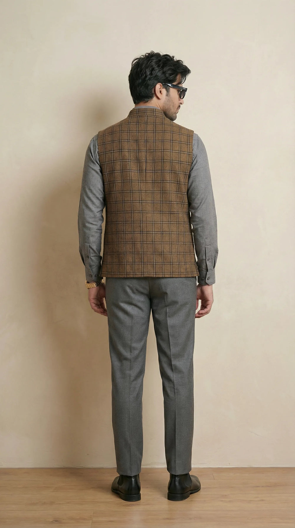 Reversible Wood Brown Nehru Fit Jacket | 100% Woolen