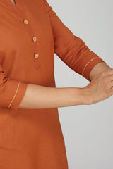 Women's Khadi Long Kurti Rust Orange