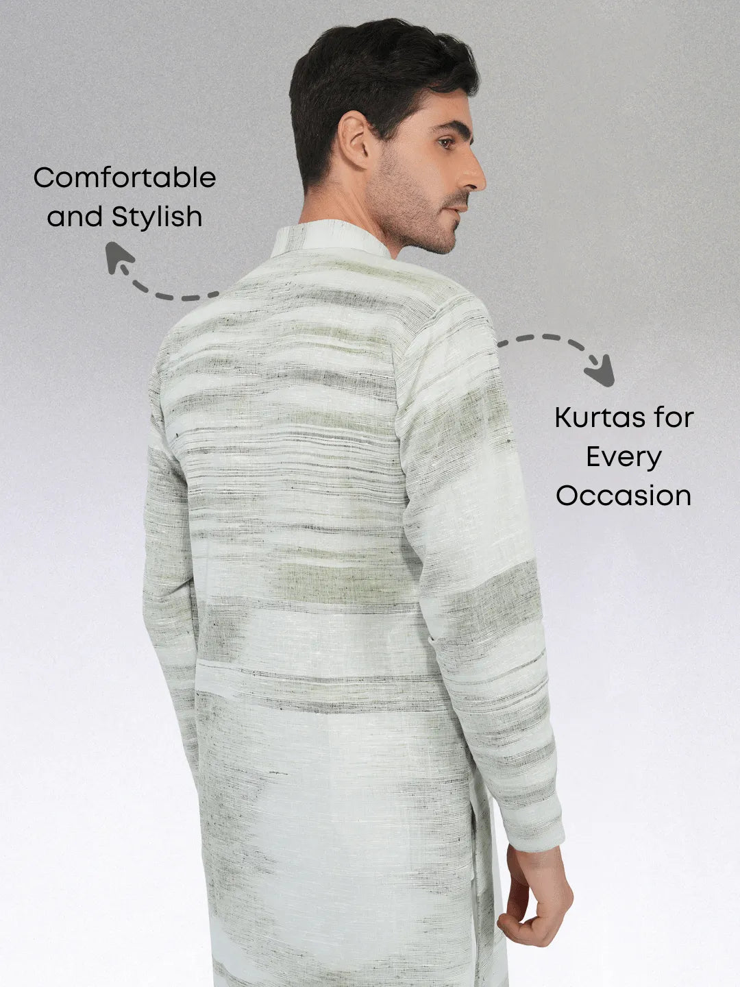 Khadi Kurta Traditional Off-White Blended with Green Colour