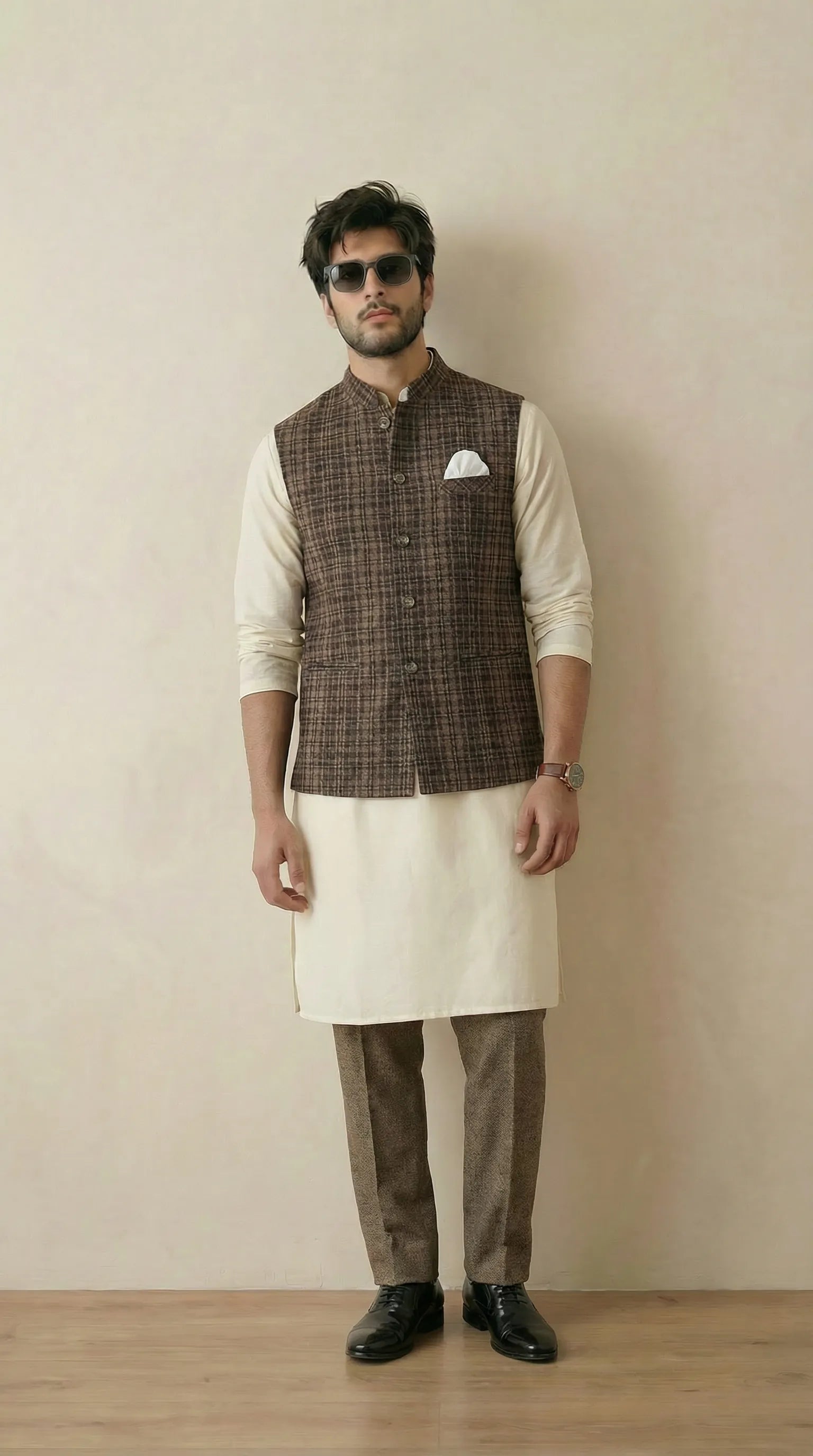 Reversible Earthy Brown Nehru Fit Jacket | 100% Woolen