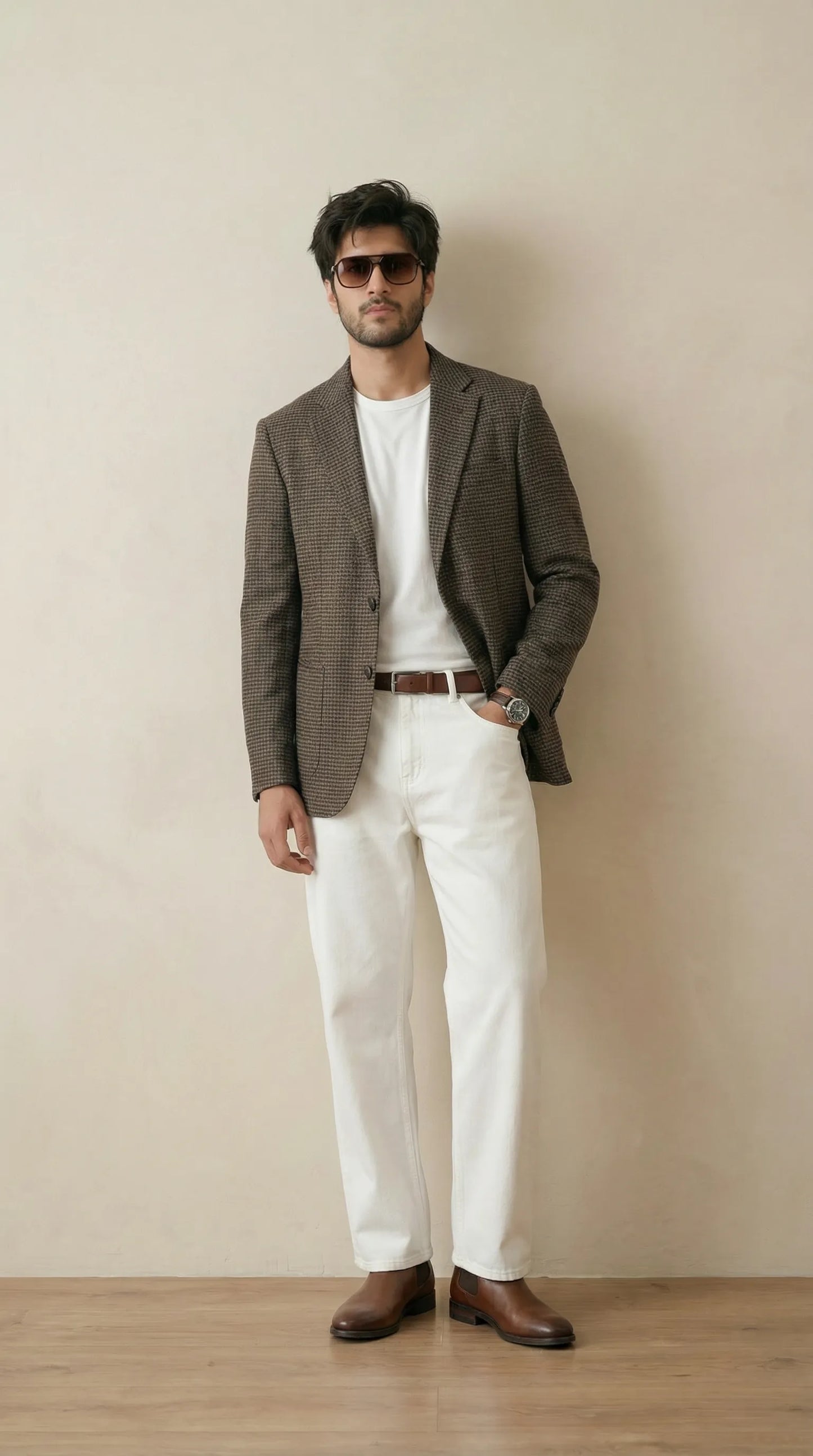 Dusky Brown Tweed Blazer | 100% Wool, Classic Structured Fit