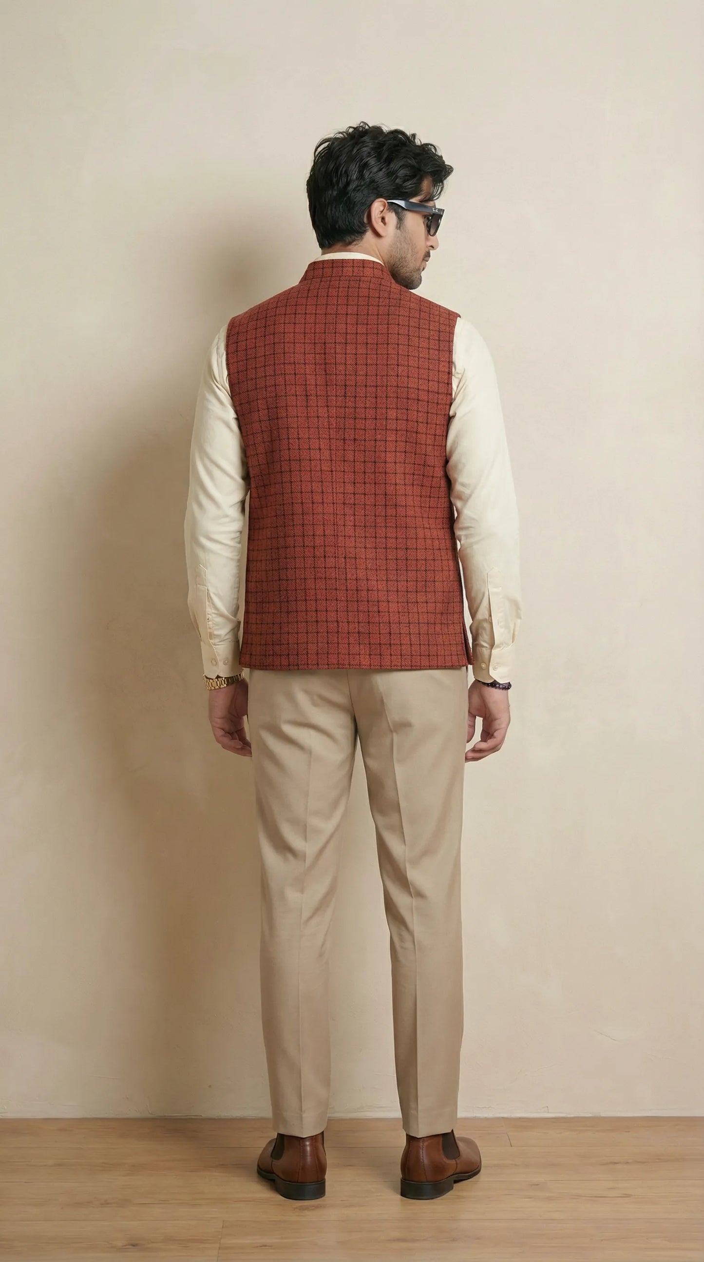 Rust Orange Signature Nehru Fit Jacket | 100% Woolen