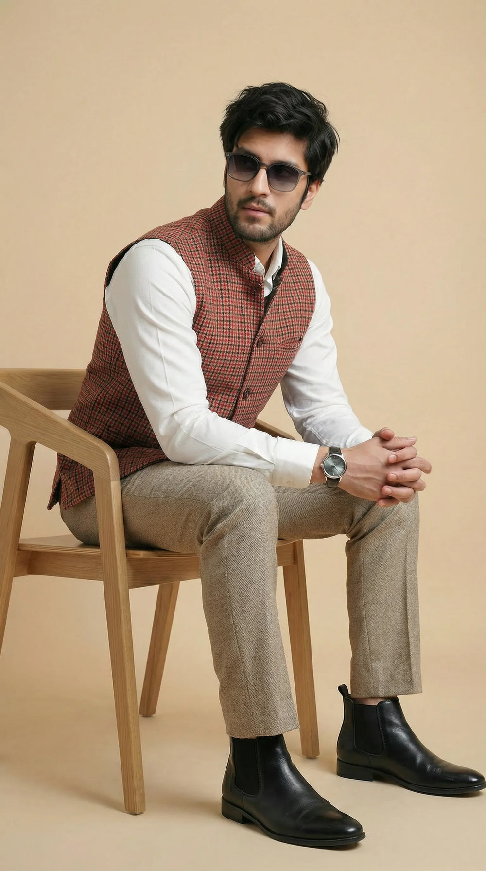 Reversible Brick Red Nehru Fit Jacket | 100% Woolen