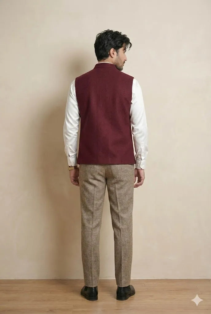 Maroon Signature Nehru Fit Jacket | 100% Woolen