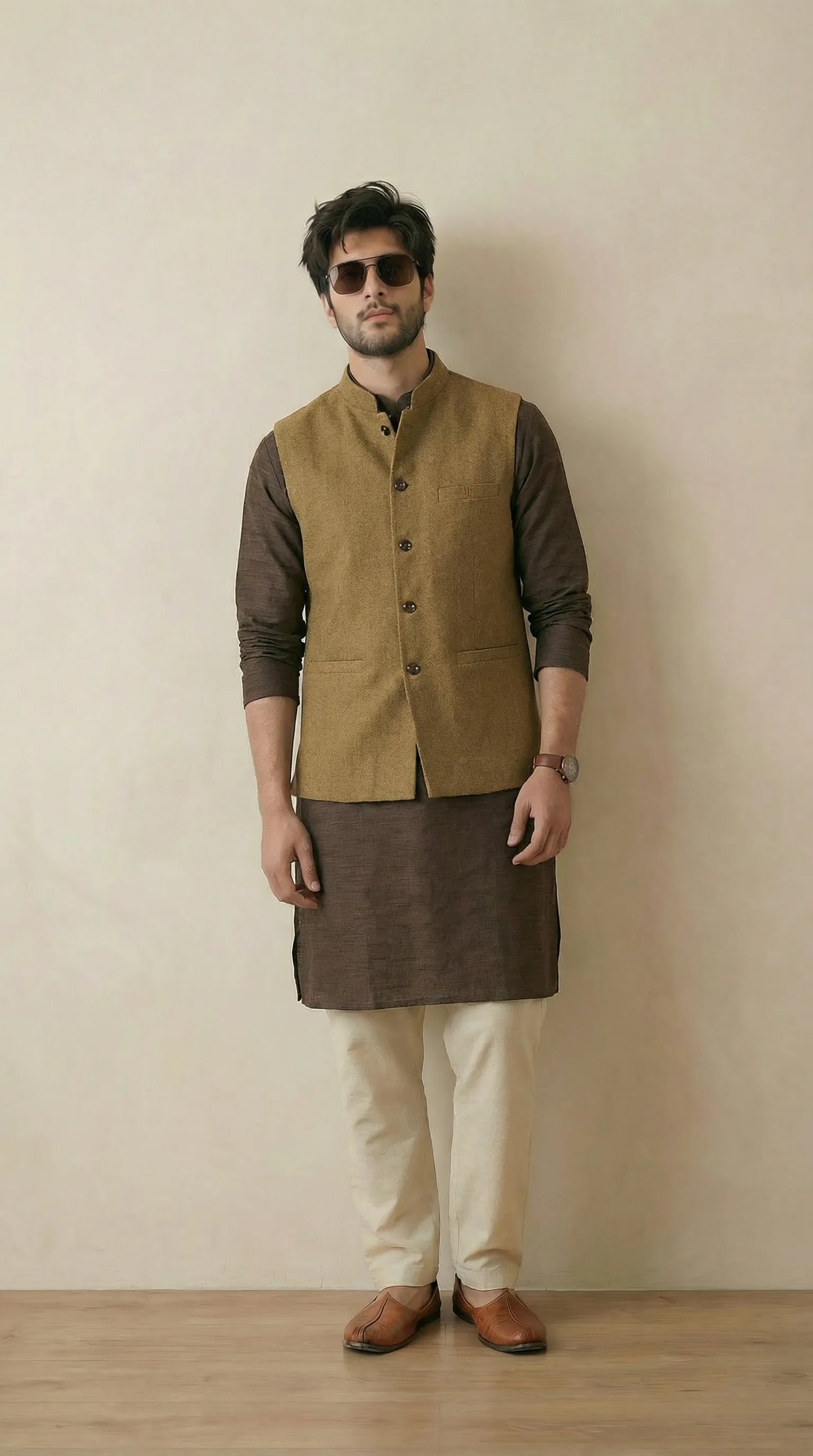 Reversible Khakhi Grey Nehru Fit Jacket | 100% Woolen
