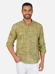 Pure Khadi Short Kurta in Green Color