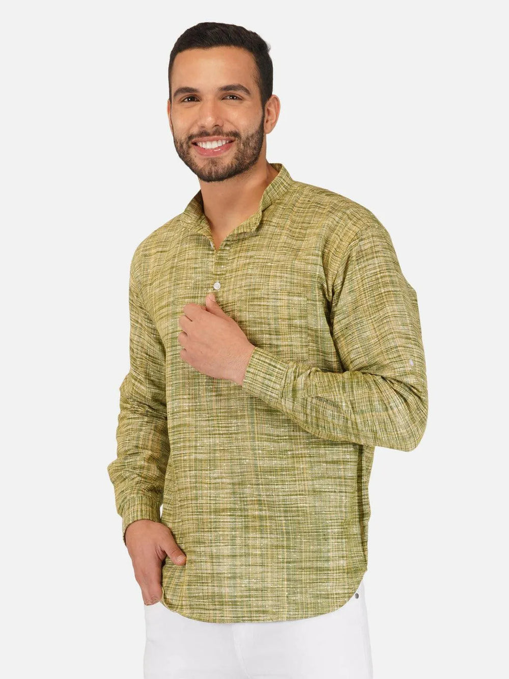 Pure Khadi Short Kurta in Green Color