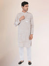 Khadi Traditional Kurta Off-White Blended with Brown Colour
