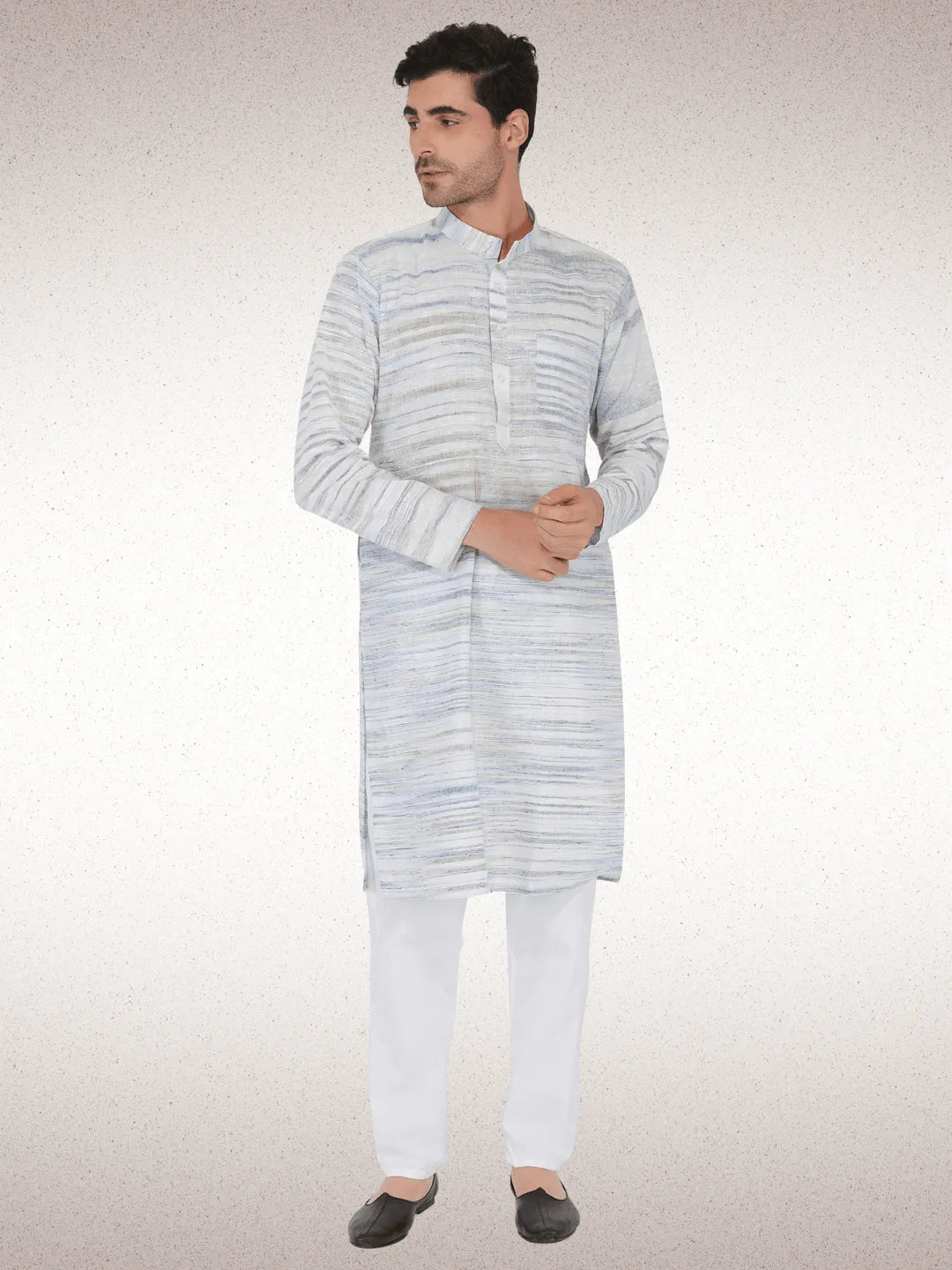 Traditional Khadi Kurta Off-White Blended with Blue Colour