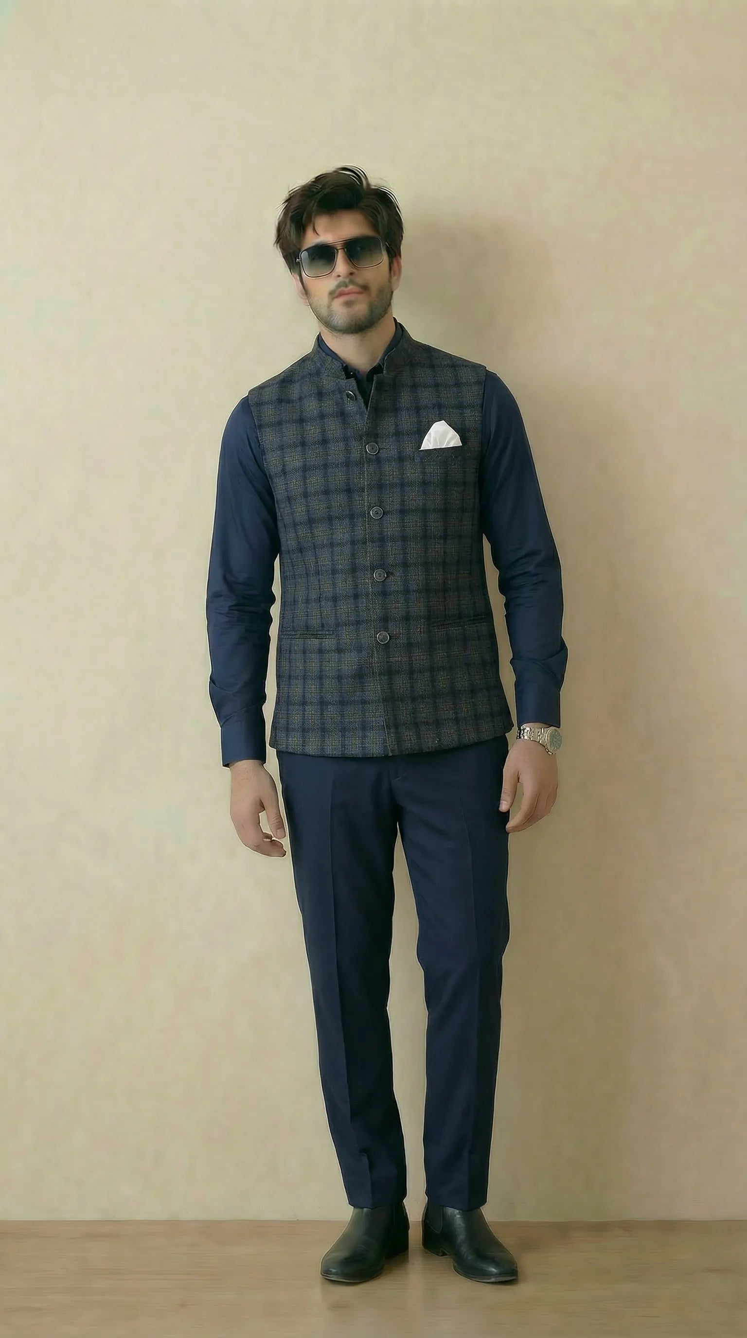 Navy Blue  Signature Nehru Fit Jacket | 100% Woolen