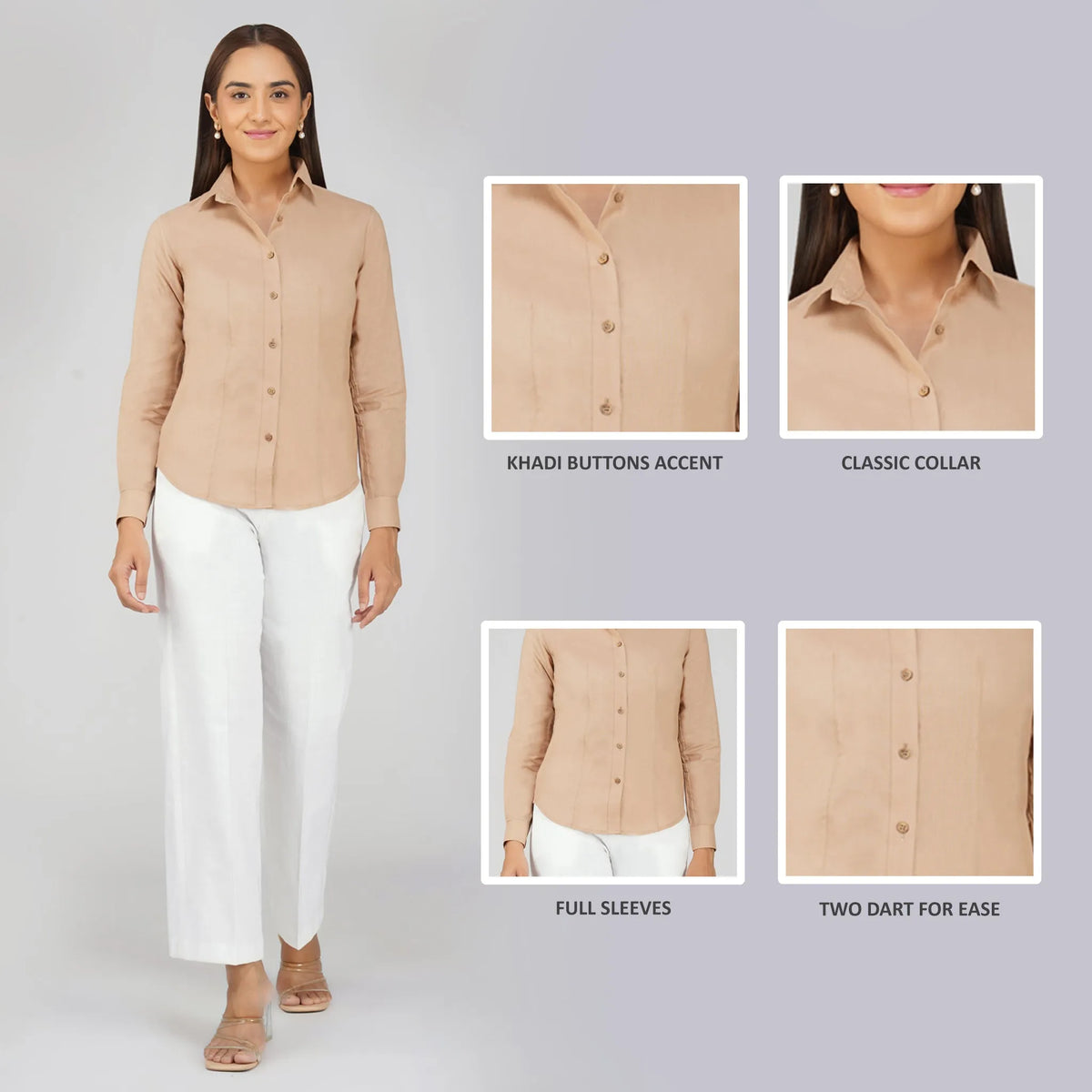 Women's Khadi Shirt Beige Brown