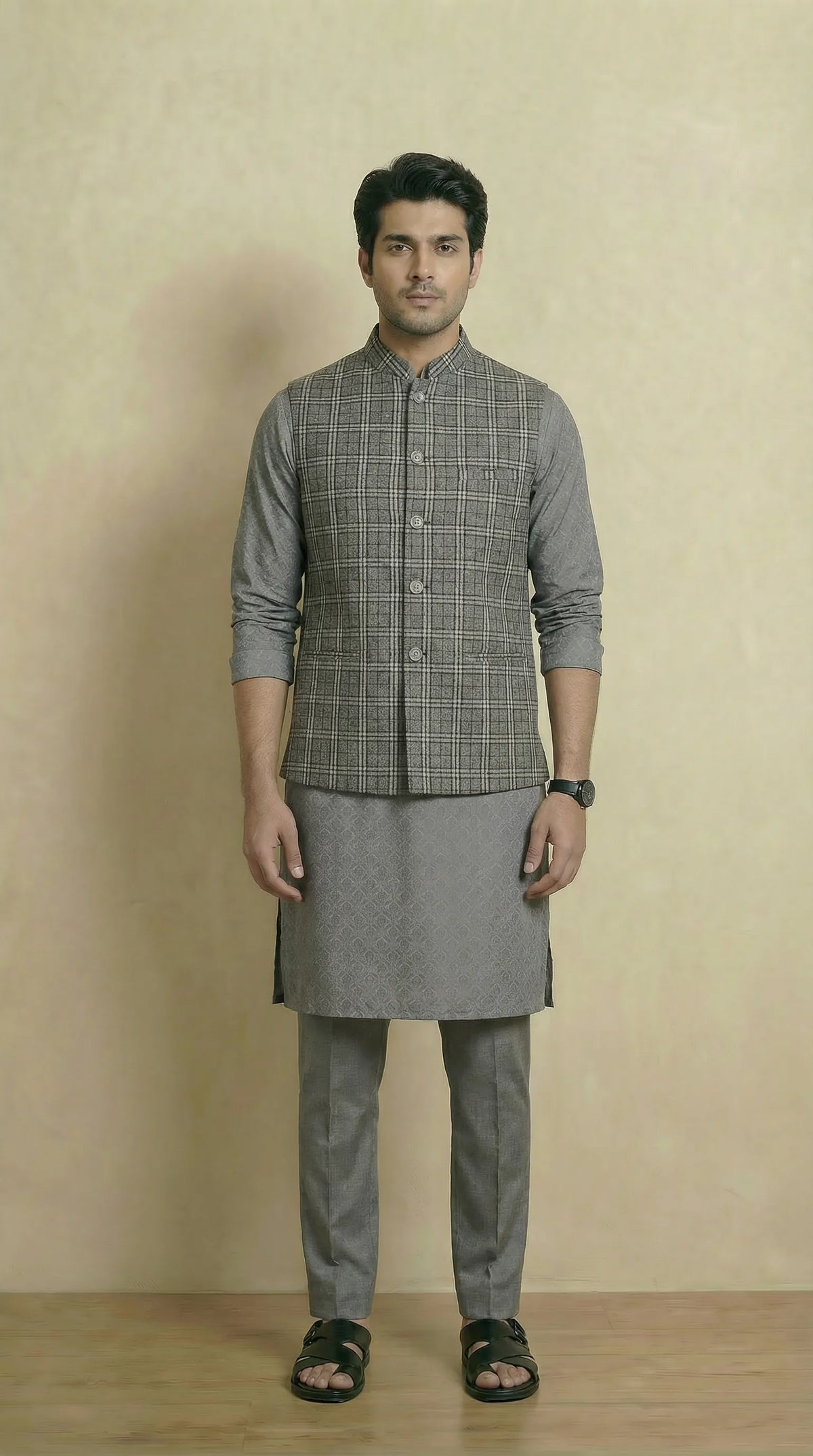 Ash Grey Signature Nehru Fit Jacket | 100% Woolen