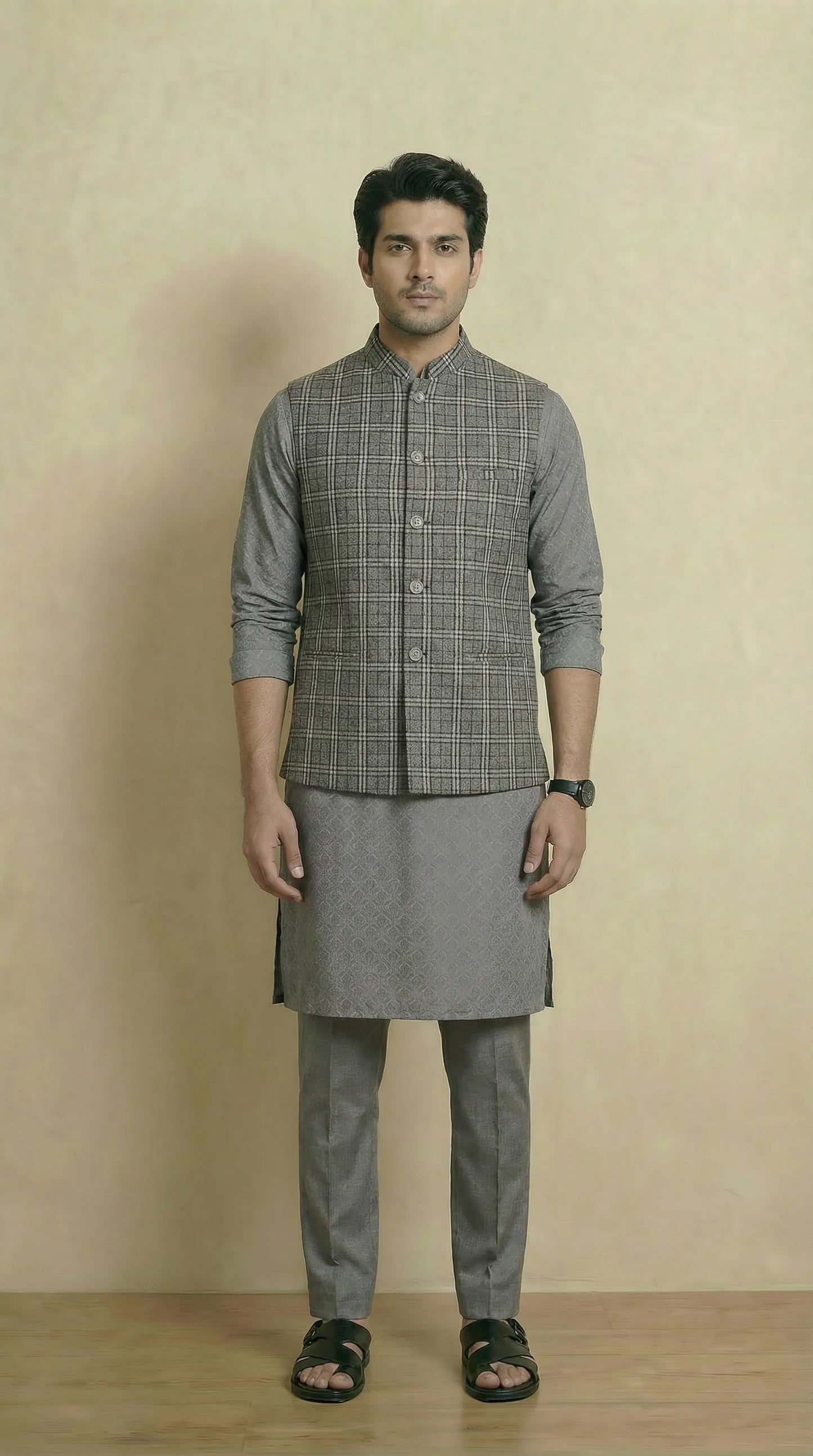 Ash Grey Signature Nehru Fit Jacket | 100% Woolen