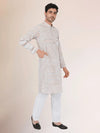 Khadi Traditional Kurta Off-White Blended with Brown Colour