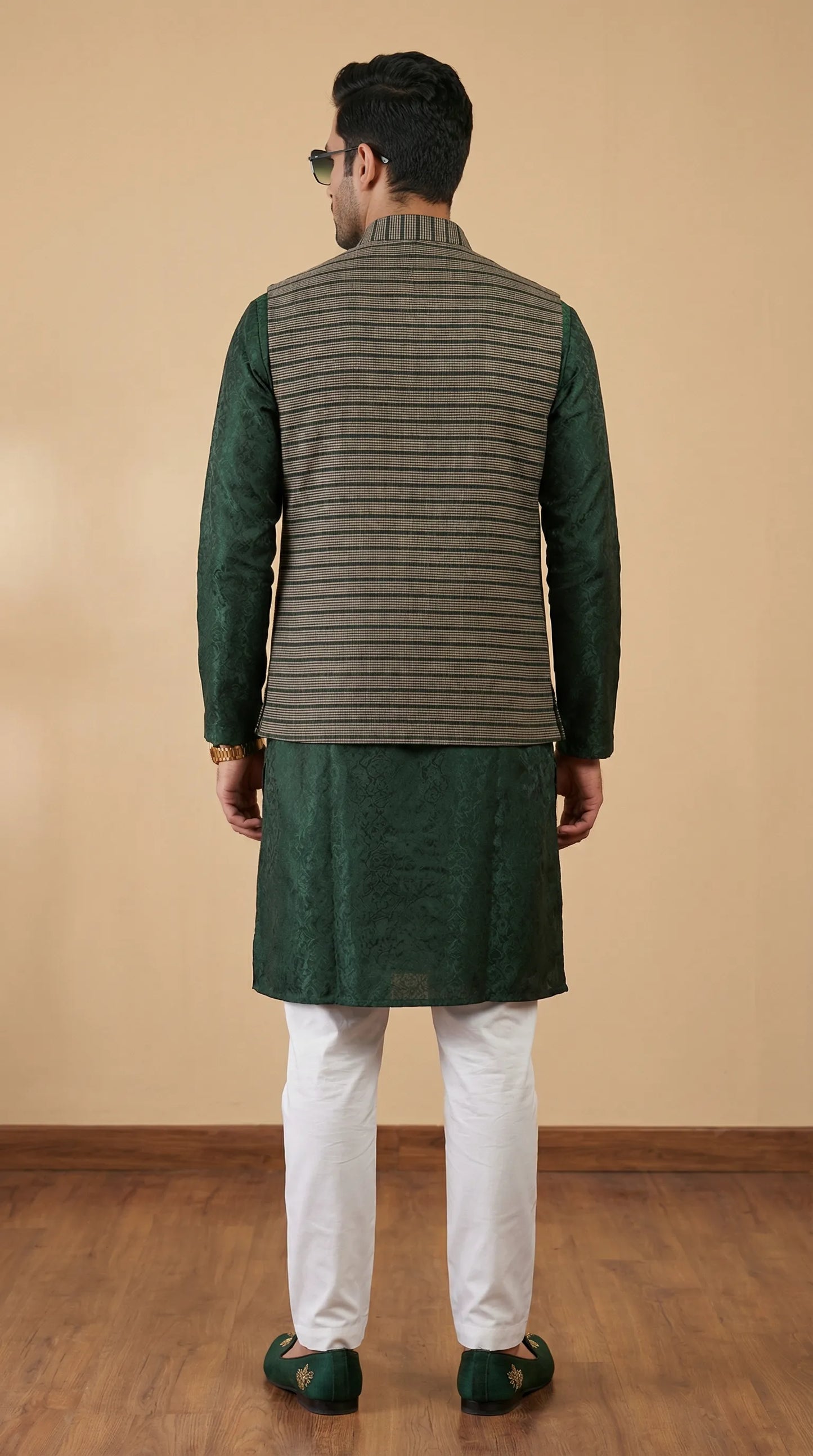 Greyish Green Signature Nehru Fit Jacket | 100% Woolen