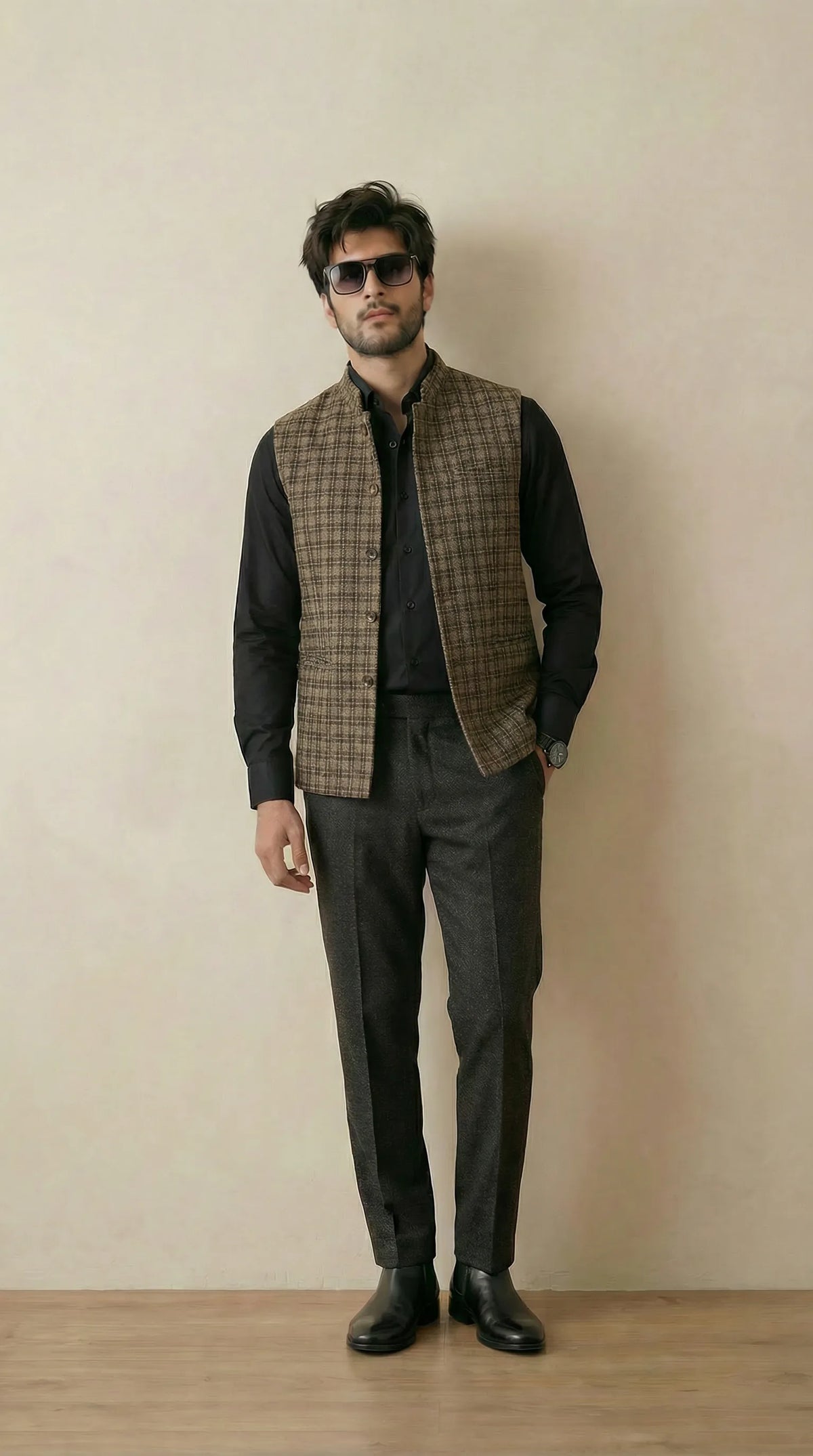 Reversible Earthy Brown Nehru Fit Jacket | 100% Woolen