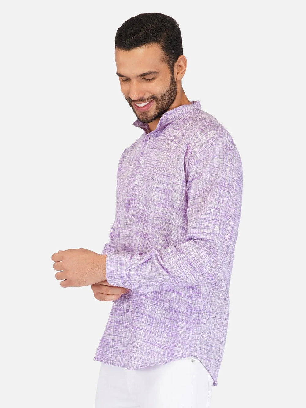 Pure Khadi Short Kurta in Purple Color