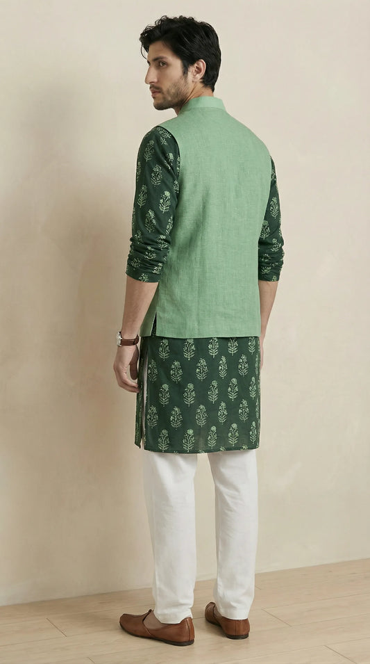 Jade Green Signature Nehru Fit Jacket | 100% Woolen