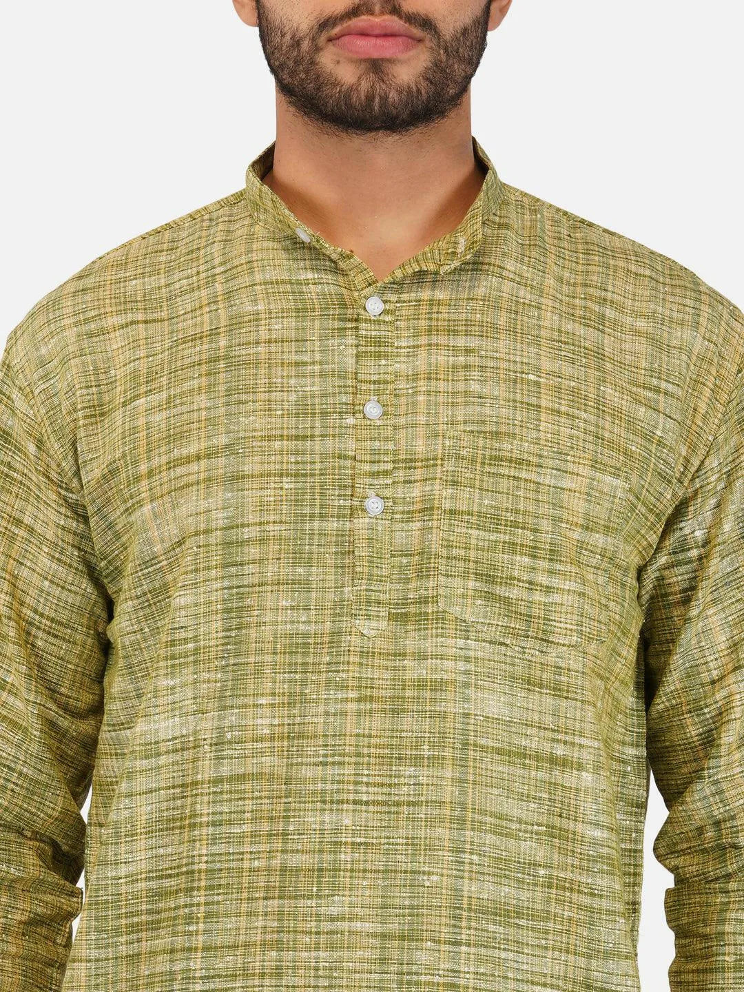 Pure Khadi Short Kurta in Green Color